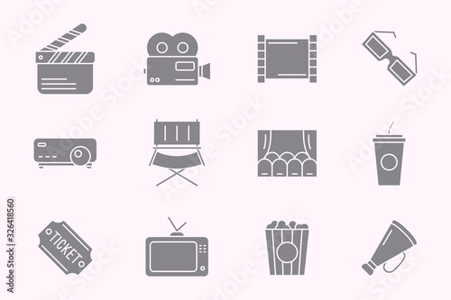 Movie Icons set - Vector silhouettes of film, cinema, video for the site or interface