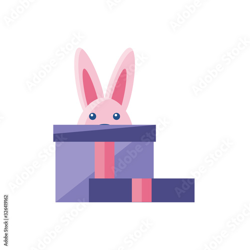 gift box with cute rabbit icon, colorful and flat style design