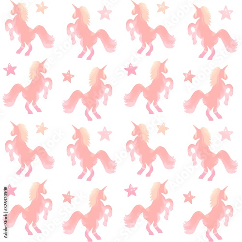 cute gradient watercolor unicorn silhouette seamless pattern background illustration with stars