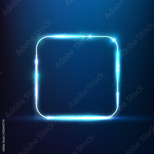 Blue neon round corner frame banner with glowing effect, Neon vector illustration. - Blue round corner neon effect banner with glitters. Vibrant round corner frame, Round corner neon frame. Vector eps