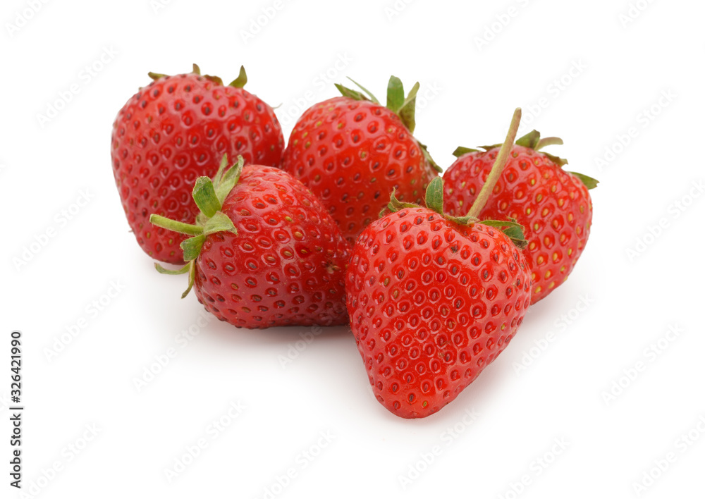 Isolated strawberry. Five whole fresh red strawberry fruit isolated on white background. Isolated strawberry. Five whole fresh red strawberry fruit isolated on white background.