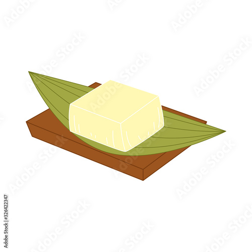Tofu or bean curd isolated on white background. Cartoon hand drawn vegan and vegetarian food, soy product, Asian food ingredient icon. Great for icon, symbol, logo, menu design.