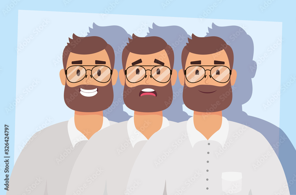 group of men with beard avatars characters