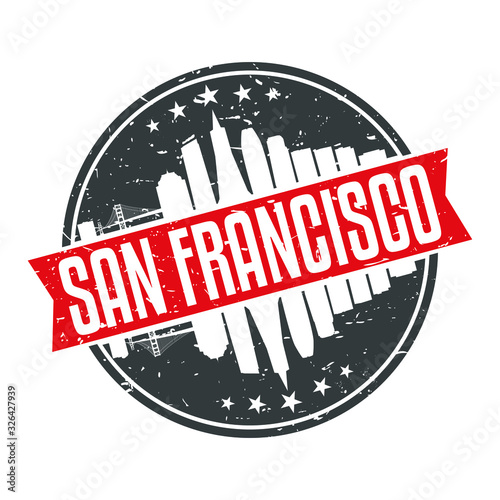 San Francisco California Round Travel Stamp. Icon Skyline City Design Vector. 
