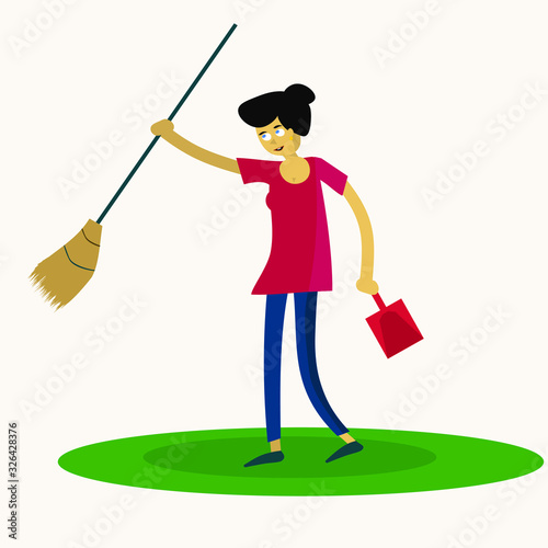 girl with a broom and dustpan