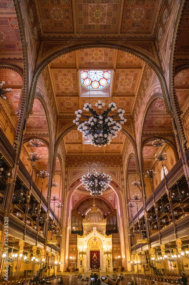 splendid interior of jewish Dohány Street Synagogue in Budapest