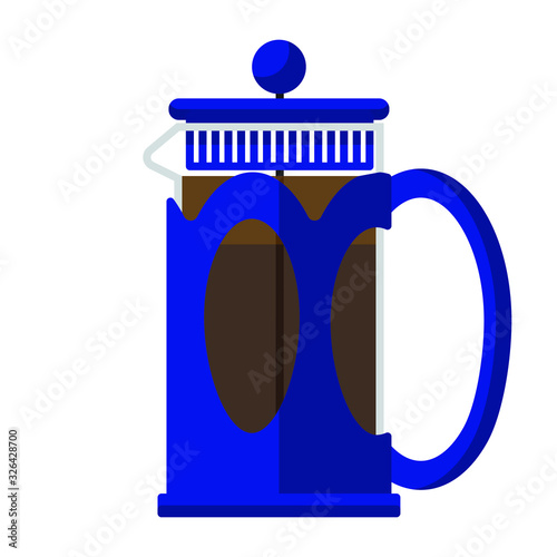 blue coffee french press flat icon design isolated vector illustration