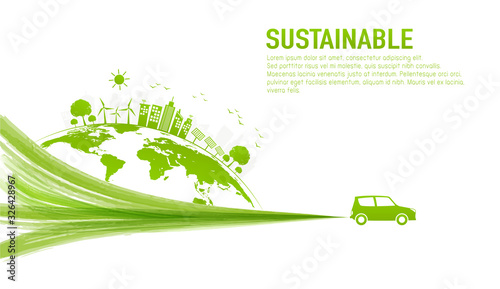 Banner design for sustainable development and eco friendly concept with green city and world environment day, vector illustration