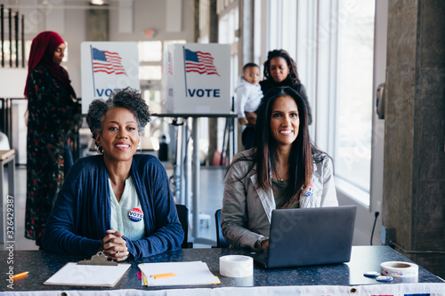 Volunteers Working at Polling Place photo