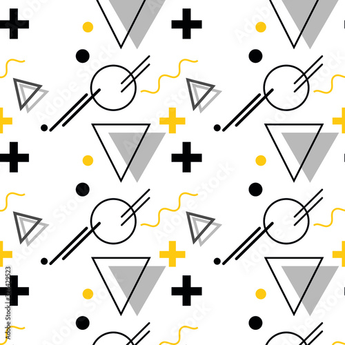 Memphis seamless pattern. Trendy memphis style. Colorful geometric seamless pattern different shapes color style. Vector Illustration