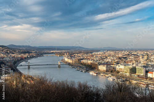 view from Gellert Hill over Budapest and the Danube in beautiful evening light © schame87