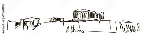 Panorama of Athens with Acropolis hill, Greece. One line style. Simple modern minimaistic vector. Continuous line drawing
