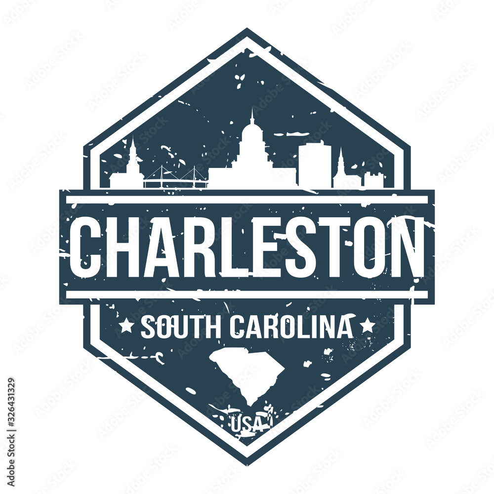 Fototapeta premium Pieczęć podróżna Charleston South Carolina. Ikona Skyline City Design wektor.