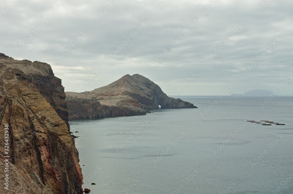 A cliff of a volcanic island in the Atlantic Ocean (Madeira, Portugal, Europe)