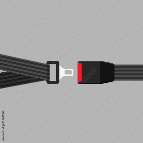 Vector seat belt icon isolated on grey background. Click it concept. Safety equipment for car and plane.	