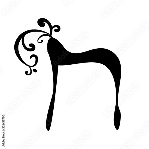Calligraphic Hebrew alphabet with crowns. Decorative font. Letters hand draw. Vector illustration on isolated background