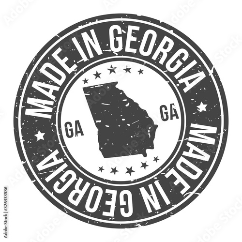 Georgia State USA Quality Original Stamp Design. Vector Art Tourism Souvenir Round.