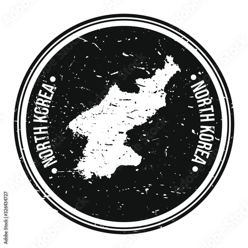 North Korea Map Symbol. Round Design Stamp Travel and Business Vector.