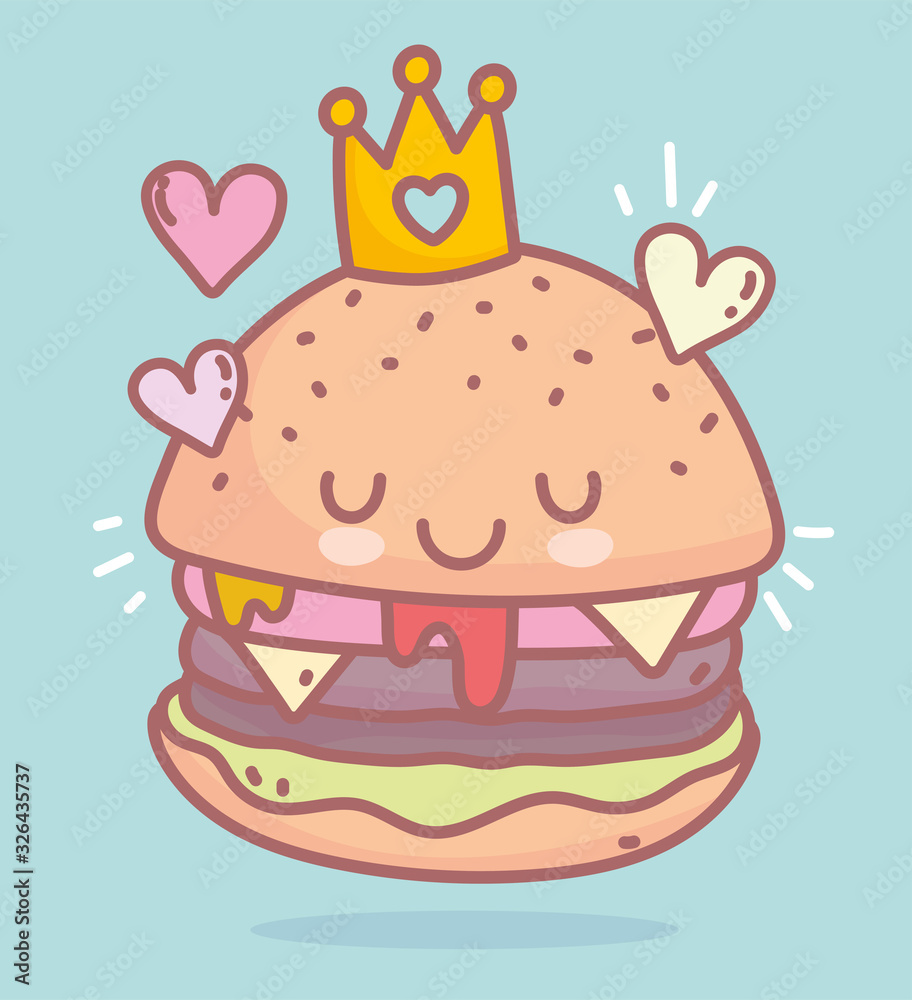 burger with crown character menu restaurant cartoon food cute burger with crown character menu restaurant cartoon food cute