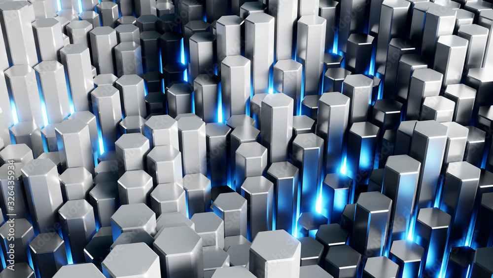 Obraz premium Metal hexagon and blue light