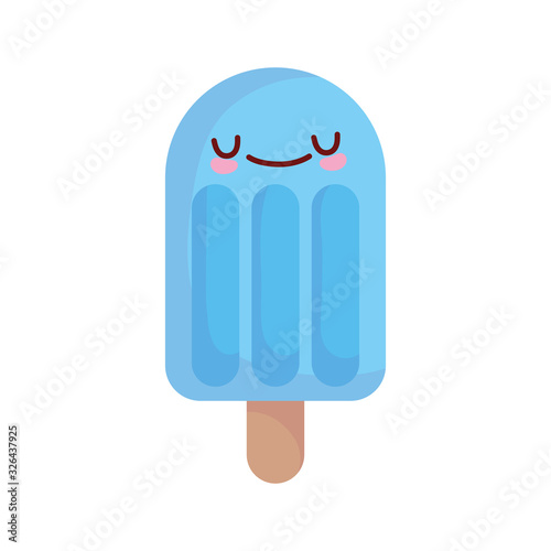 blue ice cream in stick cartoon food cute line and fill style