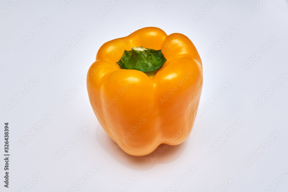 Isolated peppers. Fresh yellow bell pepper isolated on white background. copy space. flat lay