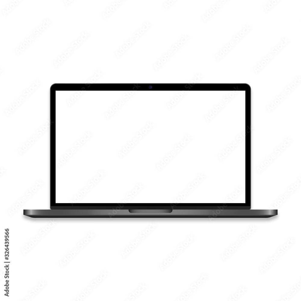Realistic notebook with web camera in grey metal style. Laptop icon. Isolated. Vector EPS 10