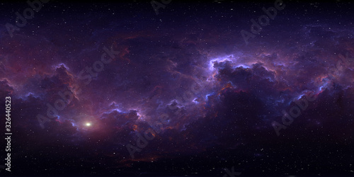 360 degree space background with nebula and stars, equirectangular projection, environment map. HDRI spherical panorama. photo