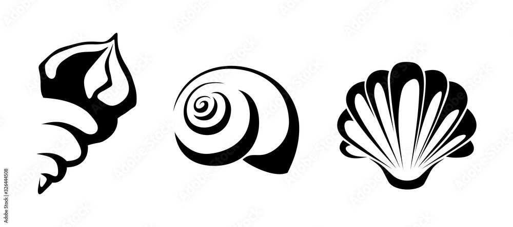 Vector black silhouettes of sea shells isolated on a white background. Vector black silhouettes of sea shells isolated on a white background.