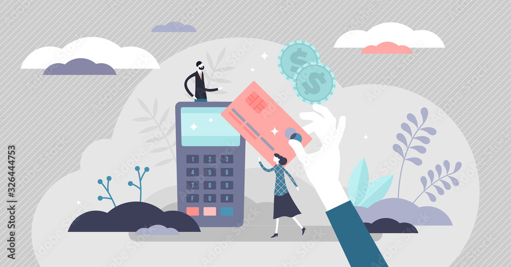 Payment transaction process concept, flat tiny person vector ...