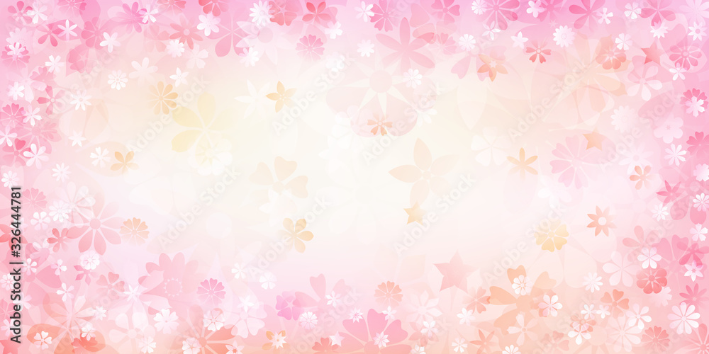 Spring background of various flowers in pink and peach colors