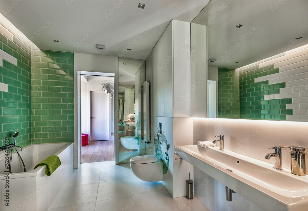Photo of luxurious bathroom in apartment Photo of luxurious bathroom in apartment