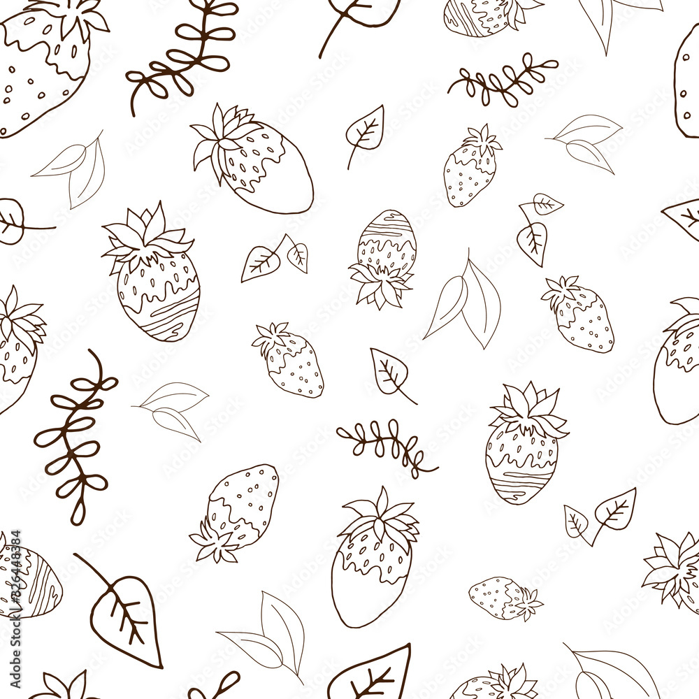 Seamless pattern with strawberries. Pattern. Vector illustration. Dark outline. Seamless pattern with strawberries. Pattern. Vector illustration. Dark outline.