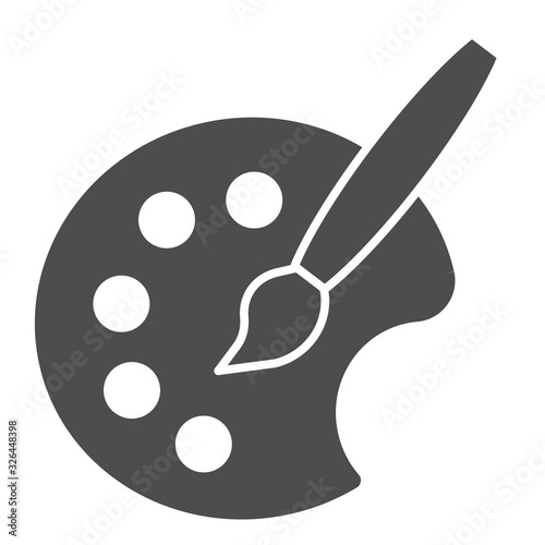 Fine art pallet solid icon. Painter color palette with artistic brush. Artist education vector design concept, glyph style pictogram on white background.