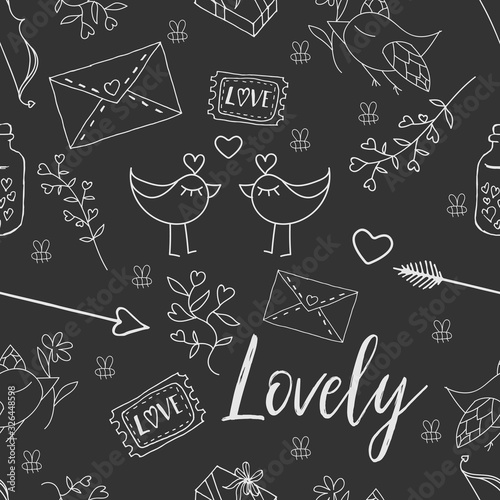 Основные RGBSeamless pattern. Valentine's Day. Background for Valentine's Day. Vector drawing. Graphite background. Dark pattern. photo