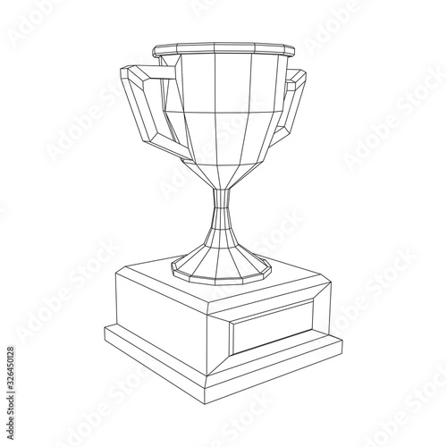 Winner trophy cup. Award concept. Wireframe low poly mesh vector illustration