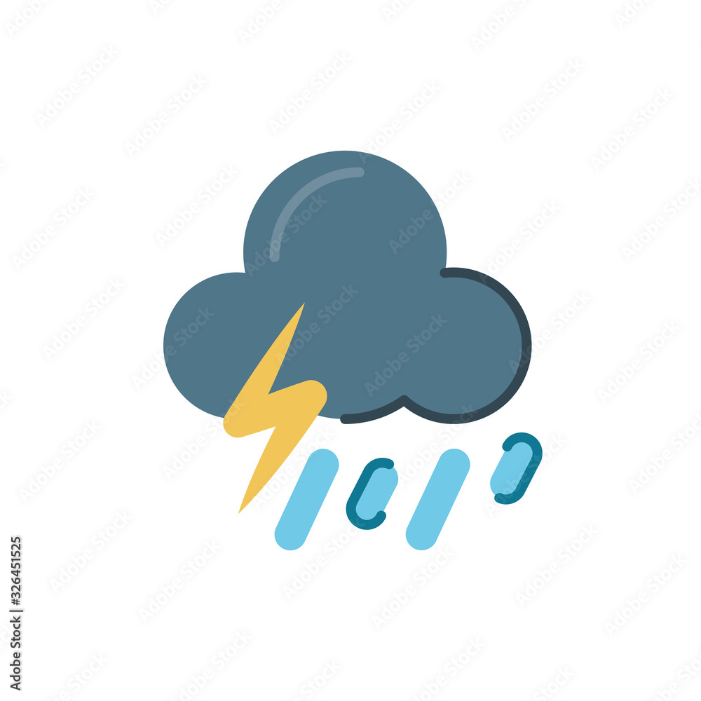 storm and rainy cloud with thunder icon, flat style design storm and rainy cloud with thunder icon, flat style design