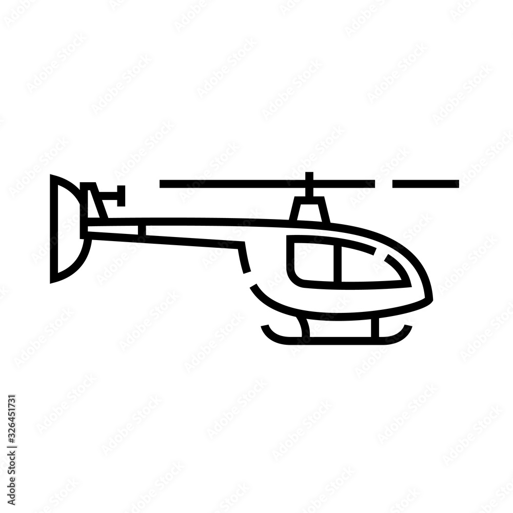 Helicopter line icon, concept sign, outline vector illustration, linear symbol. Helicopter line icon, concept sign, outline vector illustration, linear symbol.