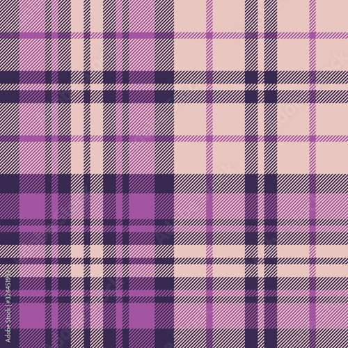 Plaid pattern seamless texture. Purple and pink bright tartan check plaid background for flannel shirt, blanket, throw, duvet cover, or other modern spring, summer, autumn textile design.