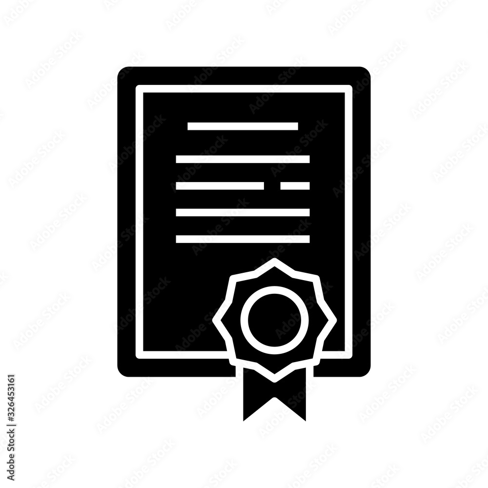 Certificate black icon, concept illustration, vector flat symbol, glyph sign. Certificate black icon, concept illustration, vector flat symbol, glyph sign.