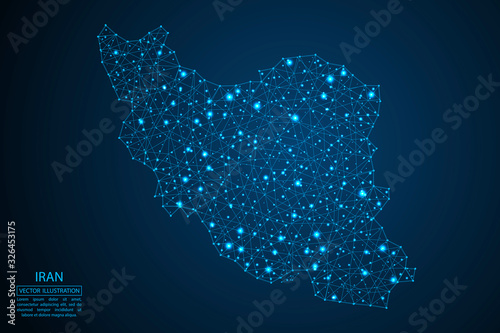 A map of Iran consisting of 3D triangles, lines, points, and connections. Vector illustration of the EPS 10.