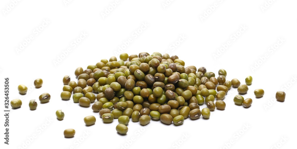Organic raw green beans mungo (Vigna radiata) isolated on white Organic raw green beans mungo (Vigna radiata) isolated on white