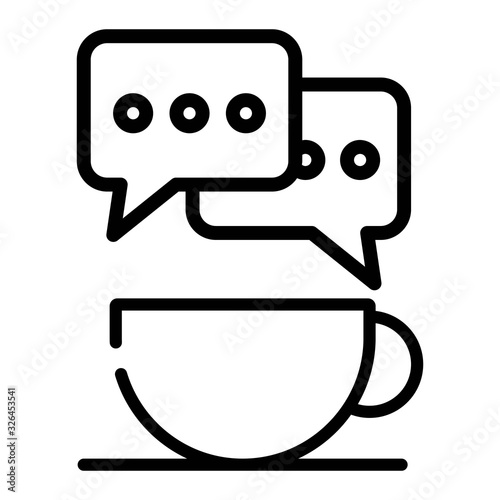 Coffee and Bubble chat vector icon. Coffee break sign. Chat cafe, talking, conversation with a cup of coffee.