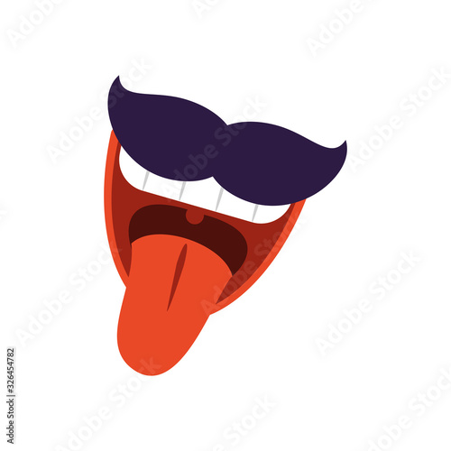 cartoon mouth with mustache, flat style icon