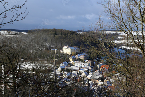 View of the city on a snowy morning photo