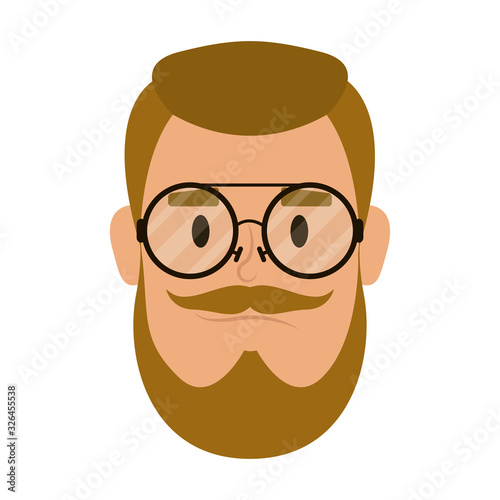 young man head with beard and eyeglasses