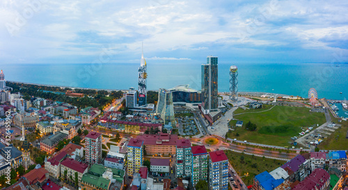 Panoramic view of Batumi, Georgia. View of the center of Batumi and the promenade and the beach. The capital of Adjara, Georgia.