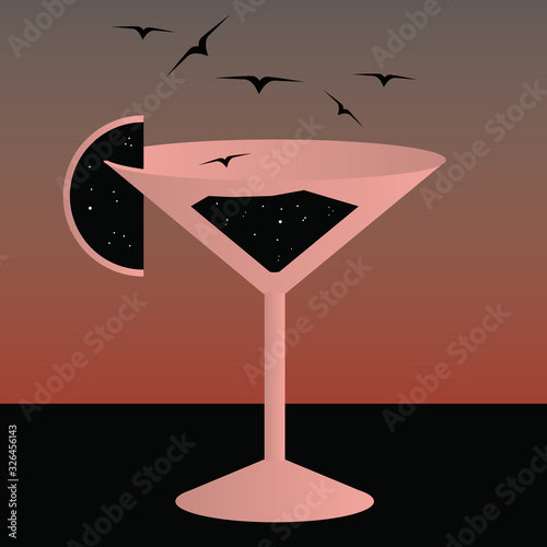 cocktail glass with birds