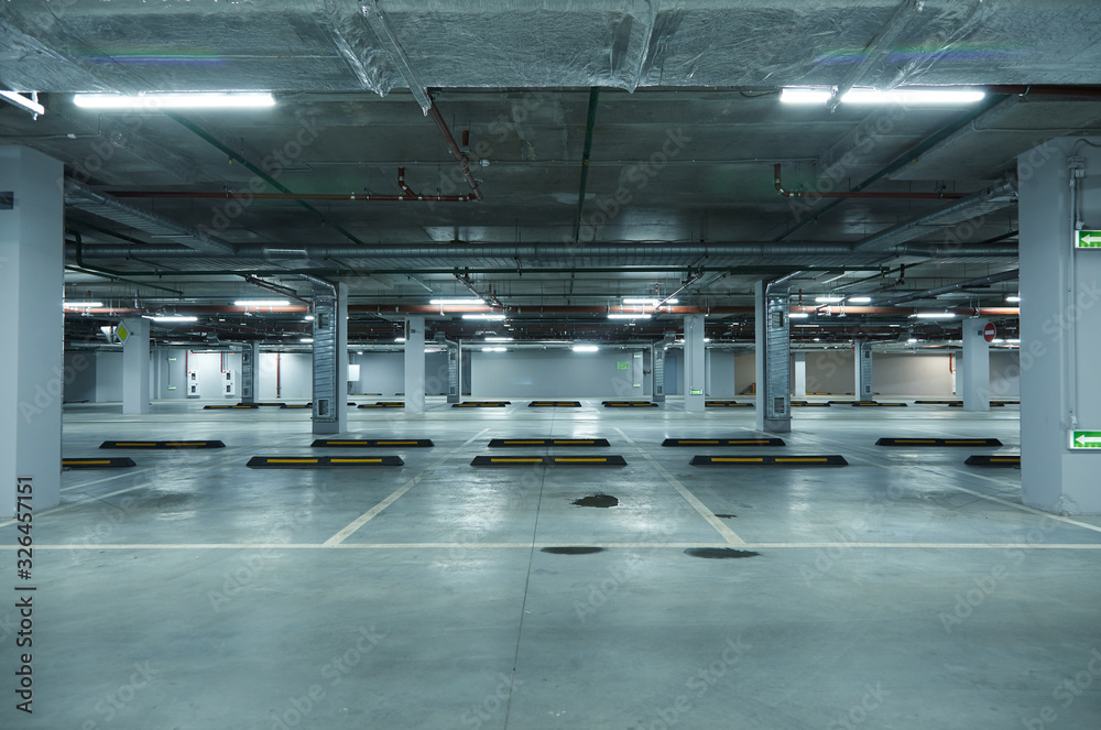 Horizontal image of empty underground parking lot Horizontal image of empty underground parking lot
