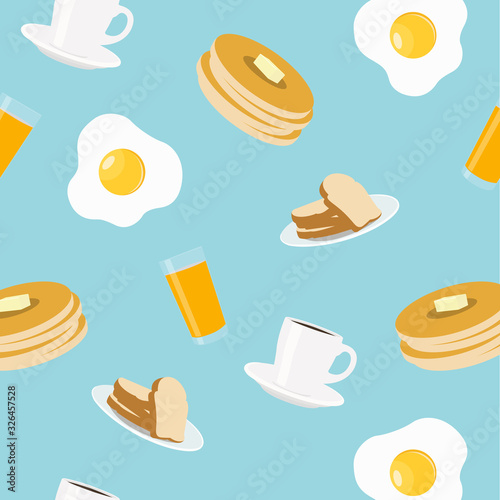 Vector Illustration Breakfast Themed Seamless Pattern Background 